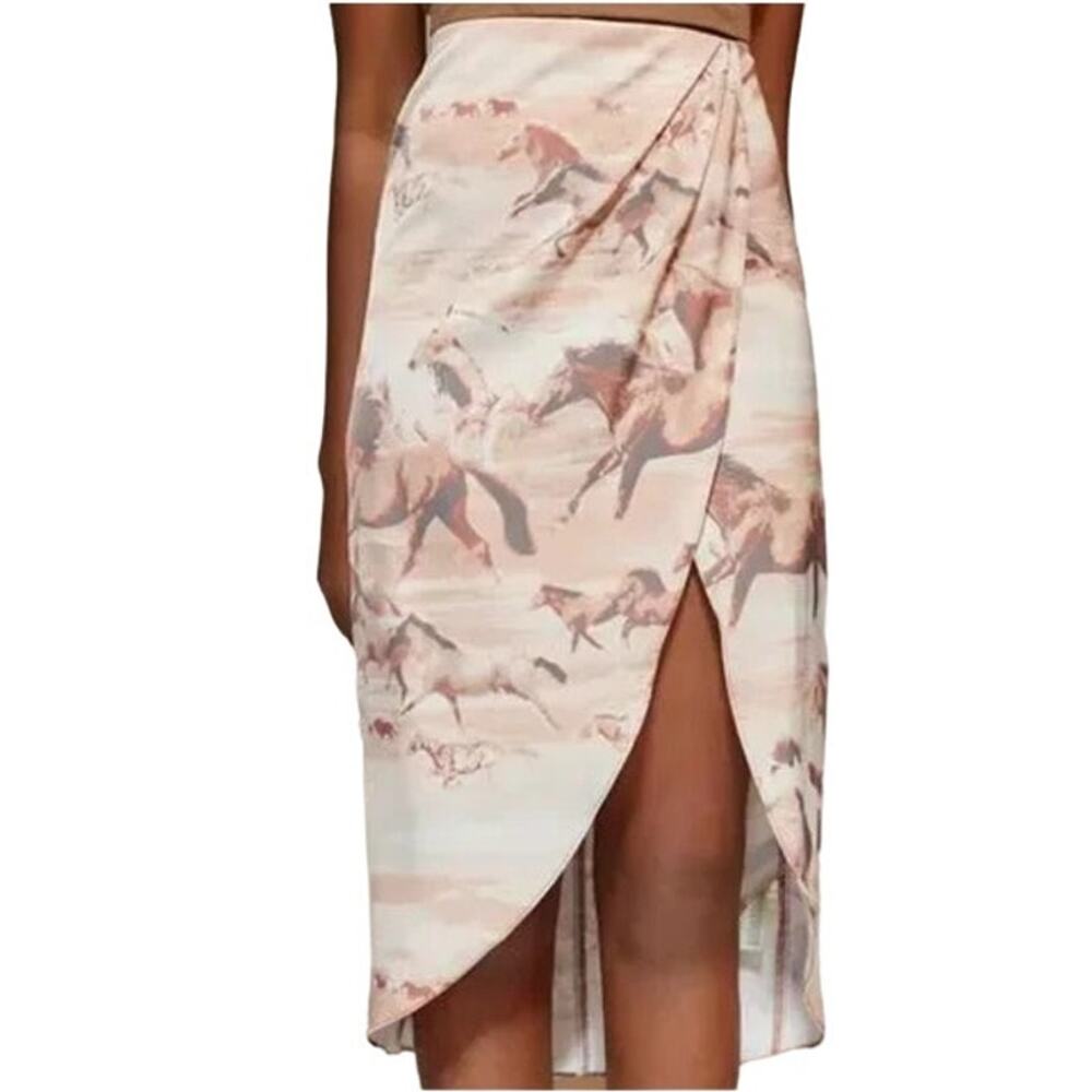 Urban Outfitters Wild Horses Wrap Midi Skirt Split High Waisted Brown XS NWT